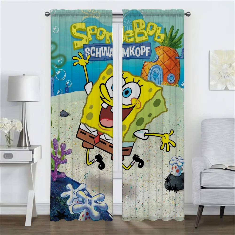 Elegant Room Curtains for Living Room S-SpongeBobS Partition Blackout Curtain Home Interior Curtains 2 Pieces Shades Kitchen 2