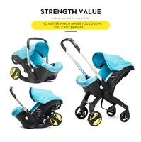 Poussette 4-en-1 avec siège auto, système de voyage pliable avec nacelle et berceau, harnais de sécurité 5 points, protection anti-recul et anti-choc latéral, rotation à 360° °   Roues avant pivotantes, frein à un bouton, poids léger de 7 kg, capacité jusqu'à 13 kg 4