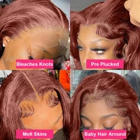 Perruque Lace Front Wig Body Wave Naturelle, Cheveux Humains, Couleur Rouge Brun HD, 13x4, 13x6, 4x4, 5x5, Pre-Plucked, 40 Pouces 4
