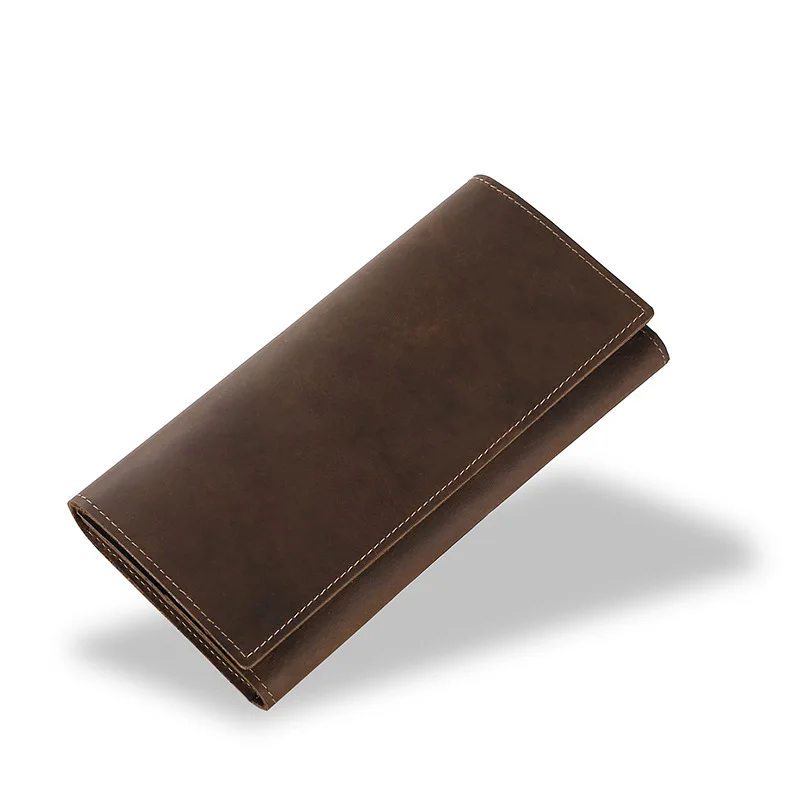 Retro Crazy Horse Leather Long Triple Fold Wallet Can Hold Mobile Phone Leather Holding Men's Card Bag Multi-card Simple Clutch