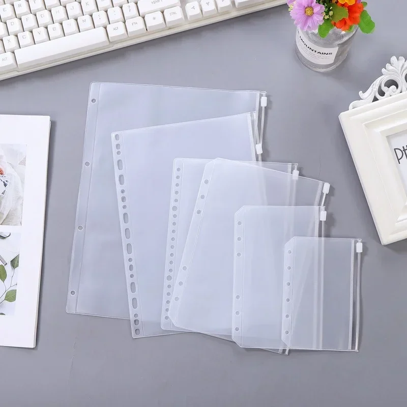 

5PCS Convenient Transparent PVC A4 A5 A6 A7 Binder Pocket Clear Zipper Folders for 4/6 Ring Notebook Files Reports Stationery