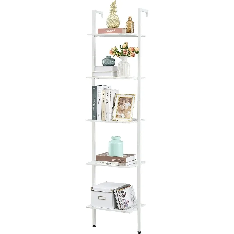 

Tajsoon Industrial Bookcase Ladder Shelf 5-Tier Wood Wall Mounted Bookshelf with Stable Metal Frame Storage Shelves for Bedroom