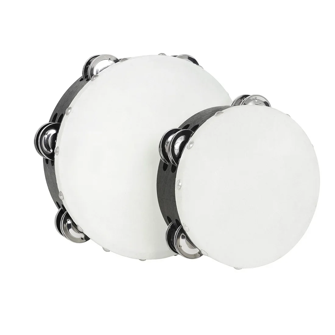 

2Pcs/Set Sheepskin Hand Drum 6 Inch Musical Drums 8 Inch Solid Wooden Tambourine for Christian Dance Orff Percussion Instruments