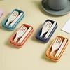 Wheat Straw Cutlery Students Spoons Forks Chopsticks with Box Tableware Travel Portable Travel Detachable Kitchen Accessories 2