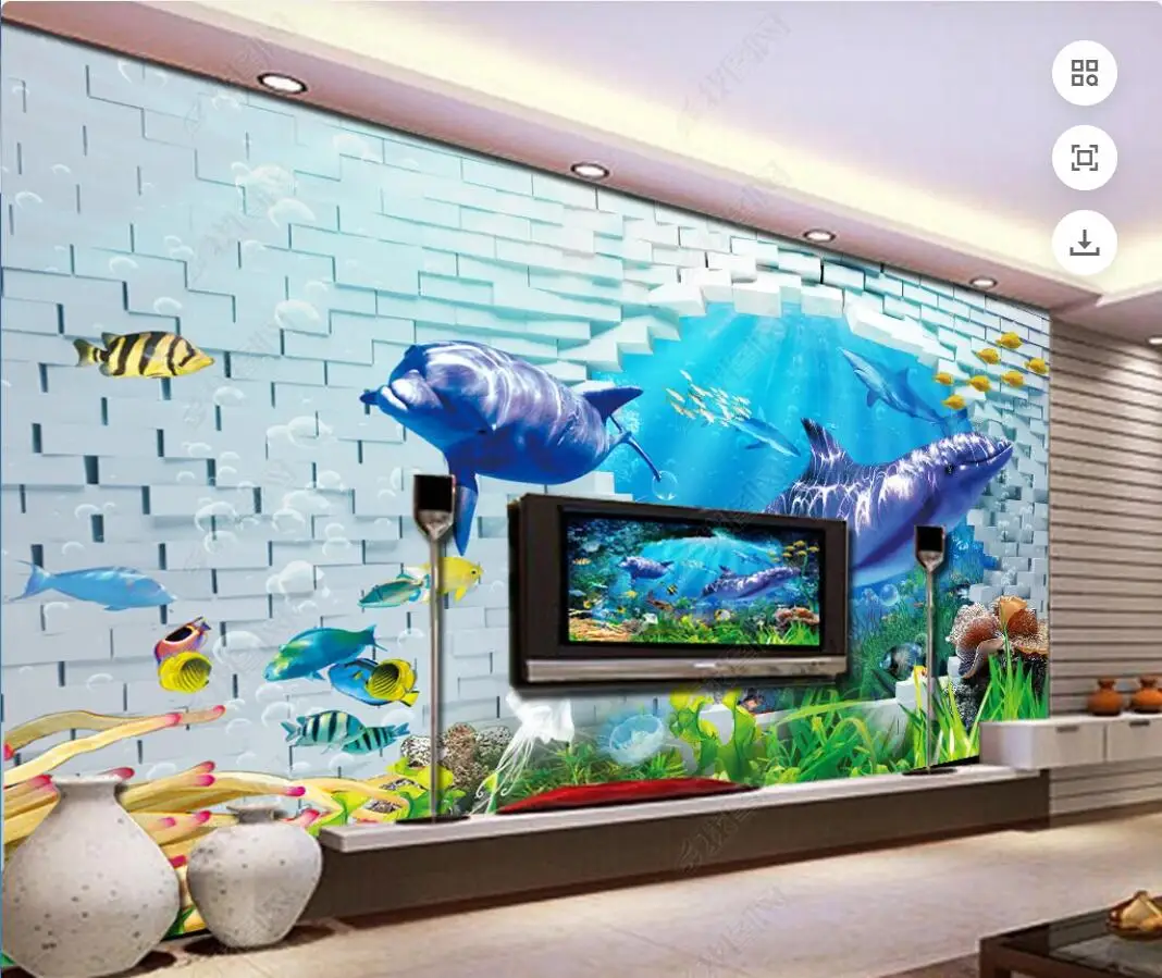 

wallpaper photo 3d custom mural Underwater World Dolphin TV Background wall living room home decor wallpaper for walls 3d