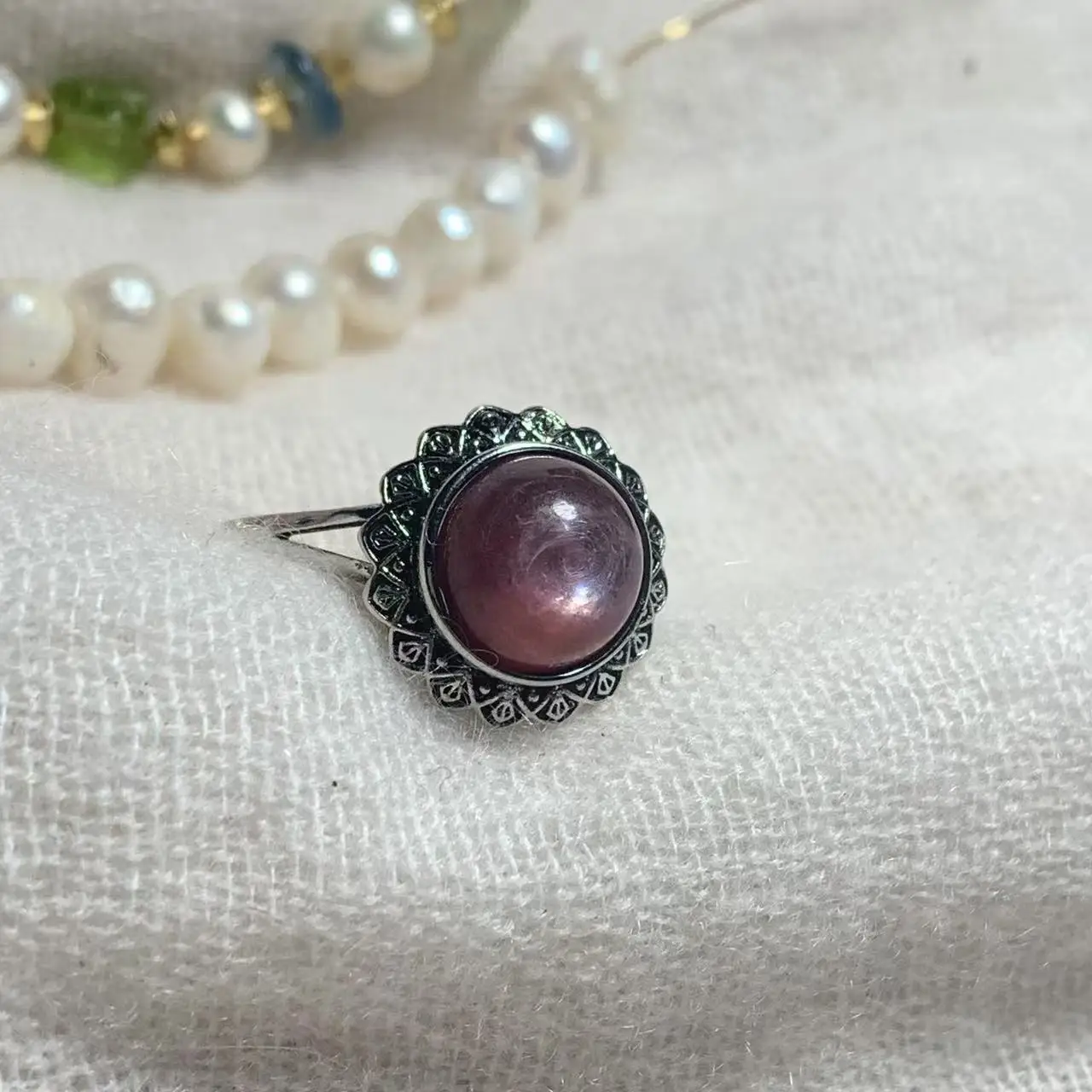 MM Natural Purple Lepidolite Ring ROUND Adjustable FemaleJewelry for Women Gift Wholesale High Quality Vintage Fine VINTAGE