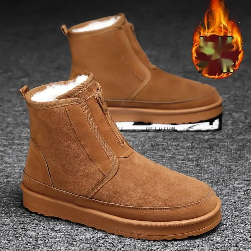 Snow boots for men's winter casual warmth New Classic Men Woman Boots Zipper Snow Boots Chestnut Warm Low Medium Top Boot_voghion.com