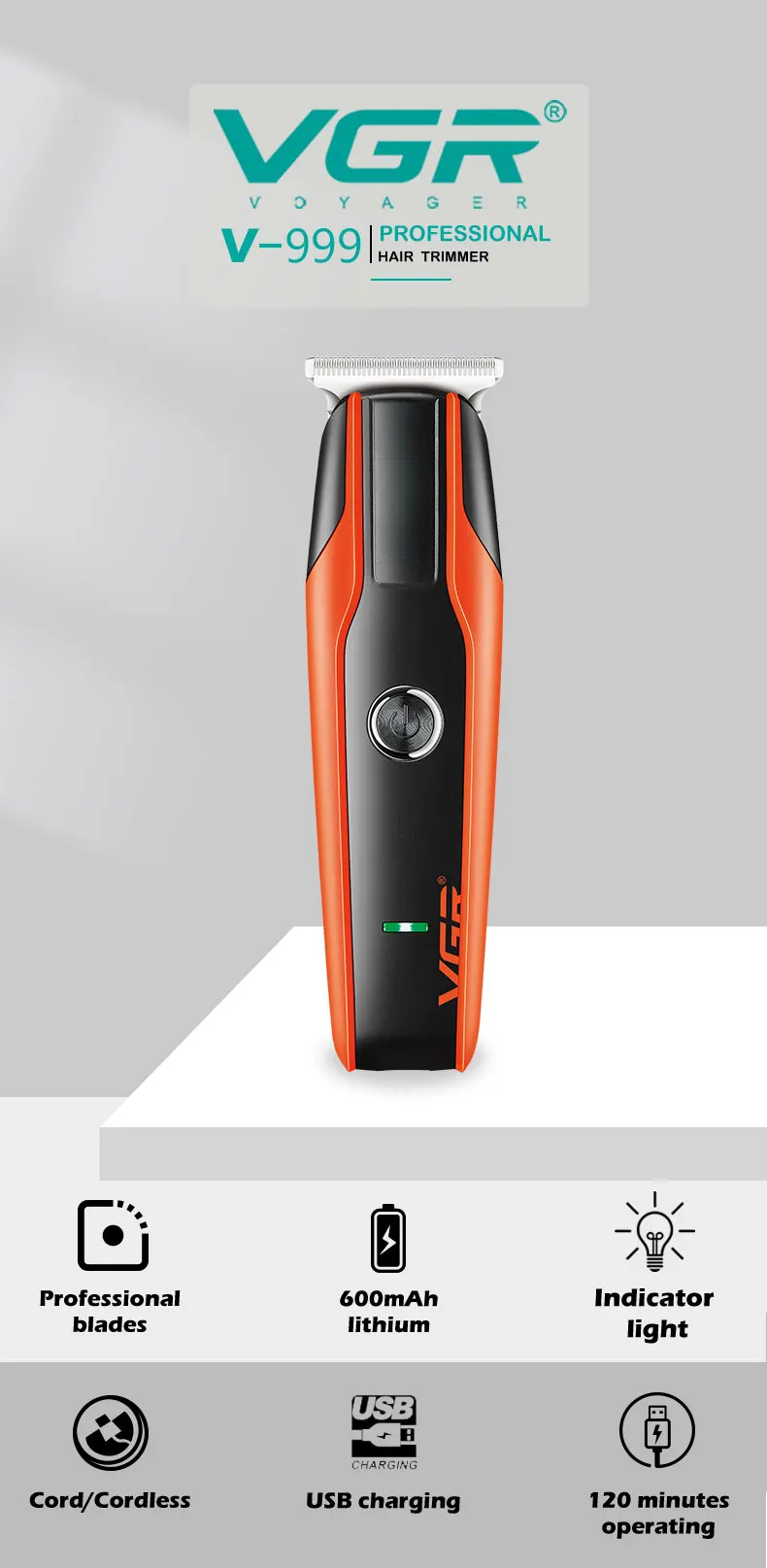 Description Picture 3 of itemVGR New electric hair clipper USB rechargeable portable oil head engraving hair clipper Electric push hair clipper V-999