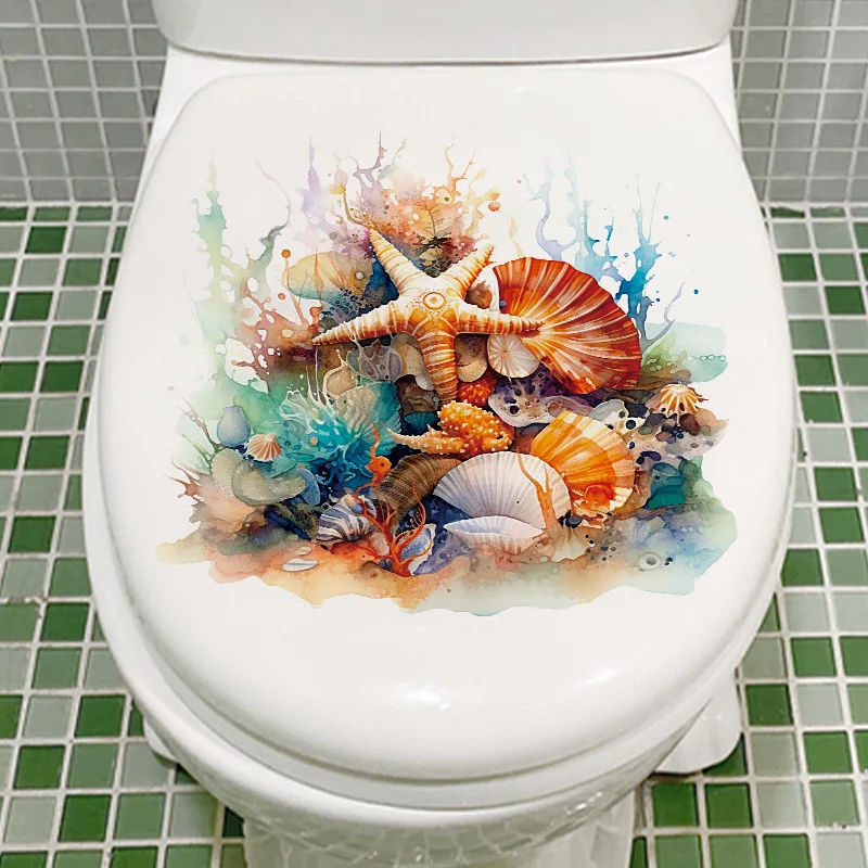 Toilet Wall Stickers T743#Underwater World Self Adhesive Mural Bathroom Toilet Decor Living Room Cabinet Home Decoration