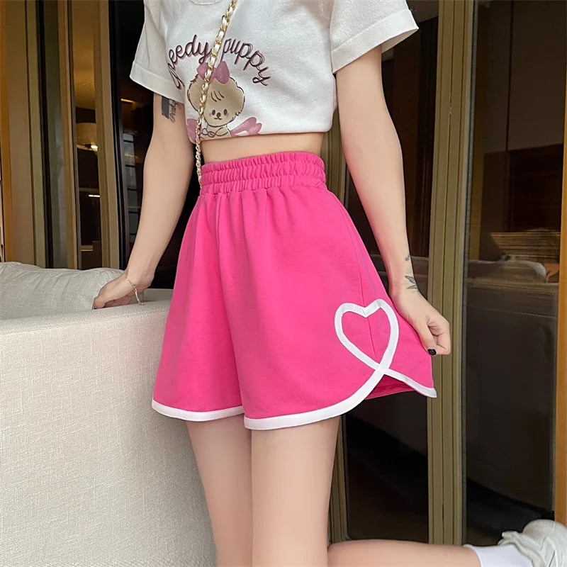 

JMPRS Summer Elastic Waist Shorts Women's Korean Style Loose Casual Wide Leg Pants Female High Waisted Hot Pants Love Shorts