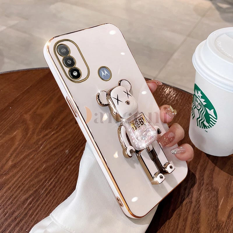 Cartoon Bear Lanyard Plating Phone Stereoscopic Holder Case