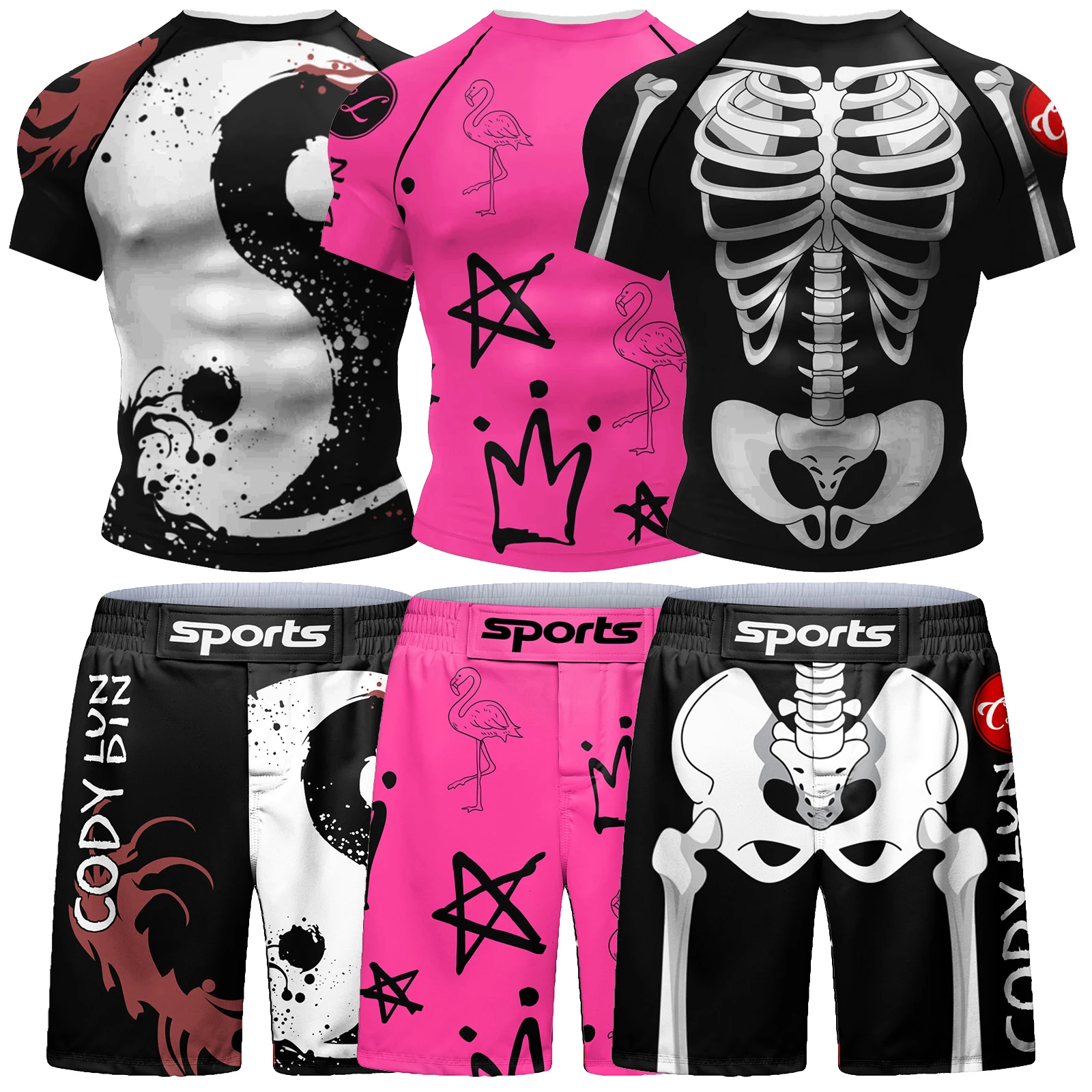 Bjj mma T-Shirt Shorts Sets Boxing sportswear rash guard sportsuits Muay Thai sublimation Gi Rashguard Clothing Sets