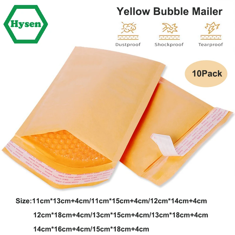 10Pcs Small Padded Envelopes Bubble Yellow Kraft Bag Mailers Mailing