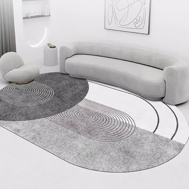 Minimalist Oval Living Room Carpet Gray Modern Home Carpets Line Art Decorative Rug Firm Non-Slip Waterproof Rugs Alfombra Ковер 2