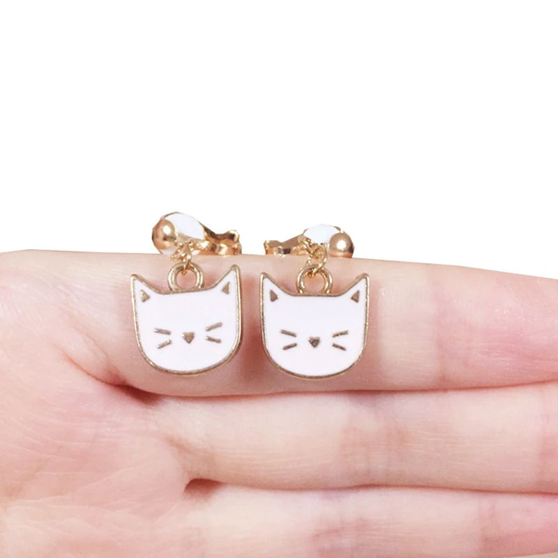 Kawaii Animals Alloy Clip Earring Sweetie Resin Earring Smile Cat Earrings for Women Girls ear clip earrings,clip earrings,ear clip,ear accessories