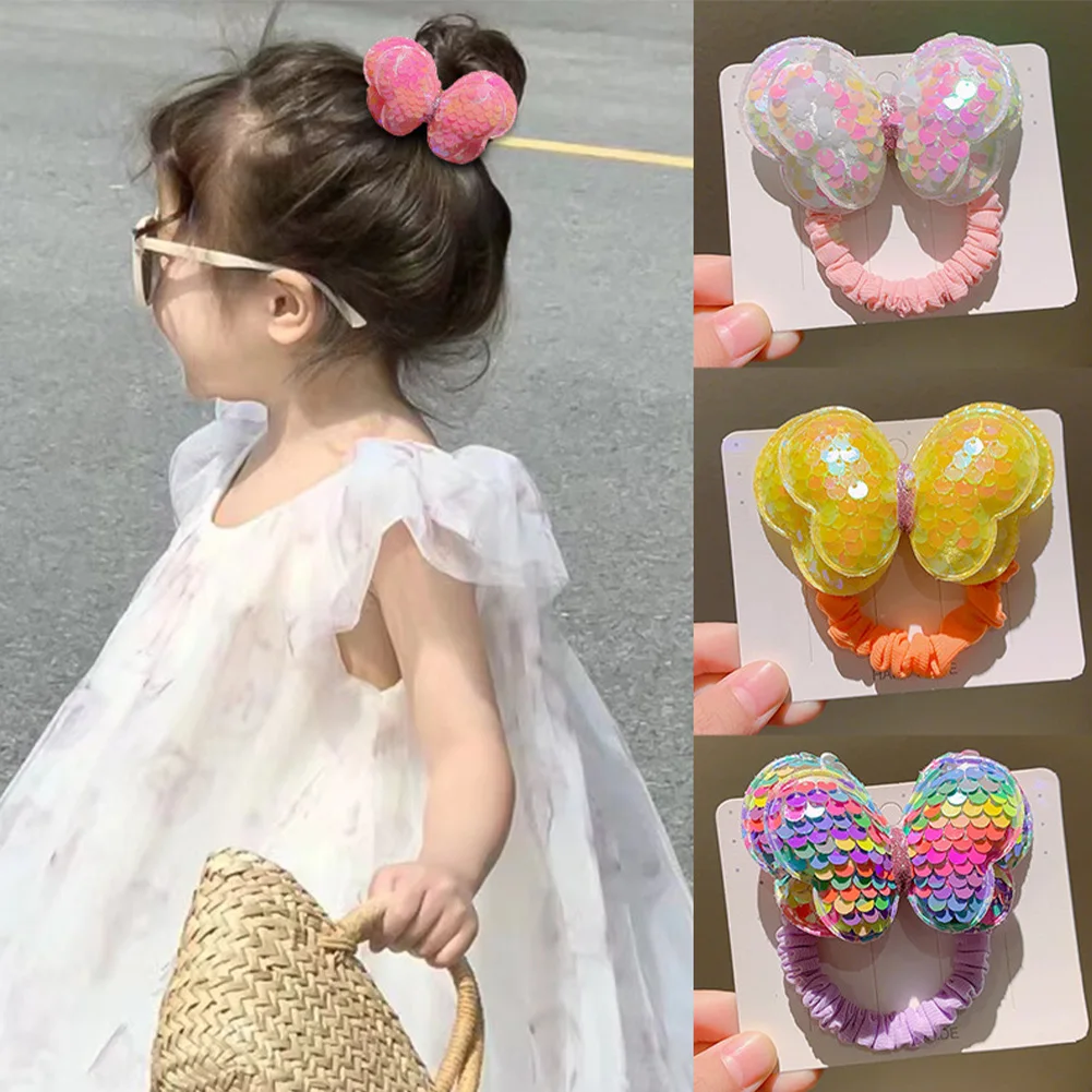 

Sequin Butterfly Hair Ropes Ponytail Holder Hair Ties Headwear Ornaments Hairbands For Girls Colorful Hair Accessories