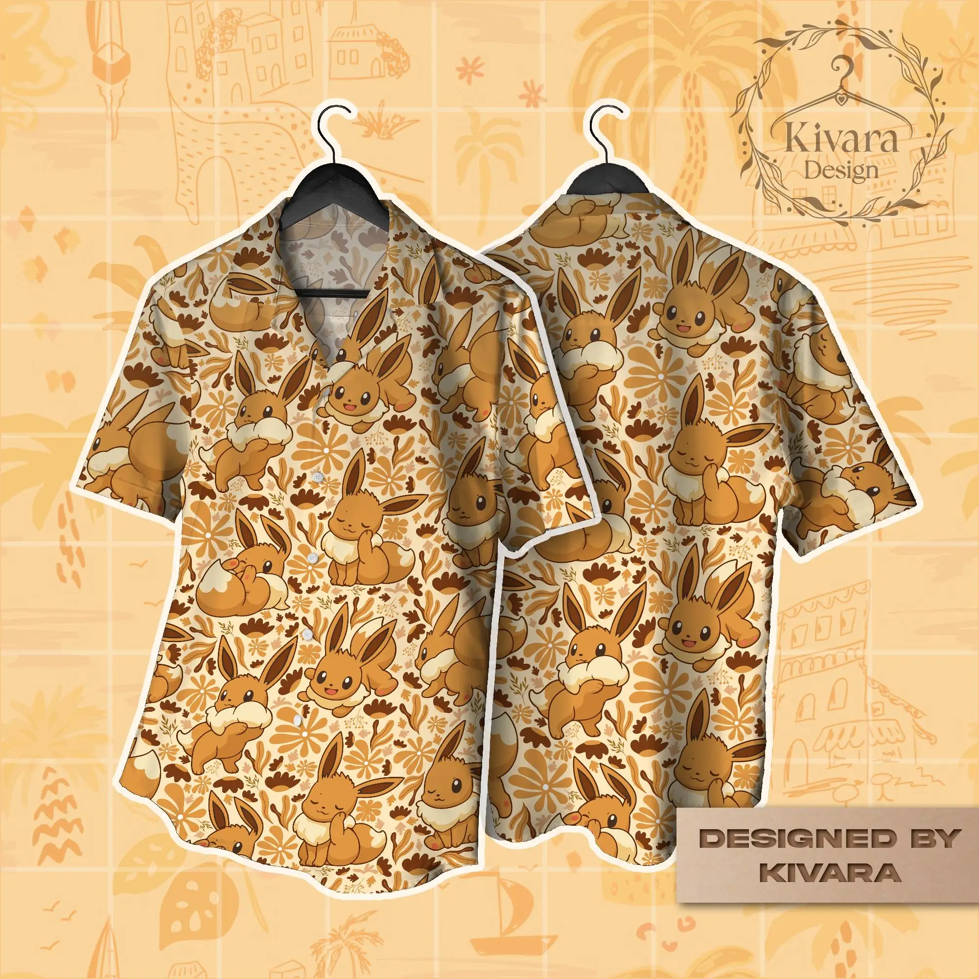 Eevee Hawaiian Shirt Pokémon Anime Grafik-T-Shirt Sommer Sport Freizeit Herren-T-Shirt Kinderbekleidung T-Shirt Y2k Frau ﻿