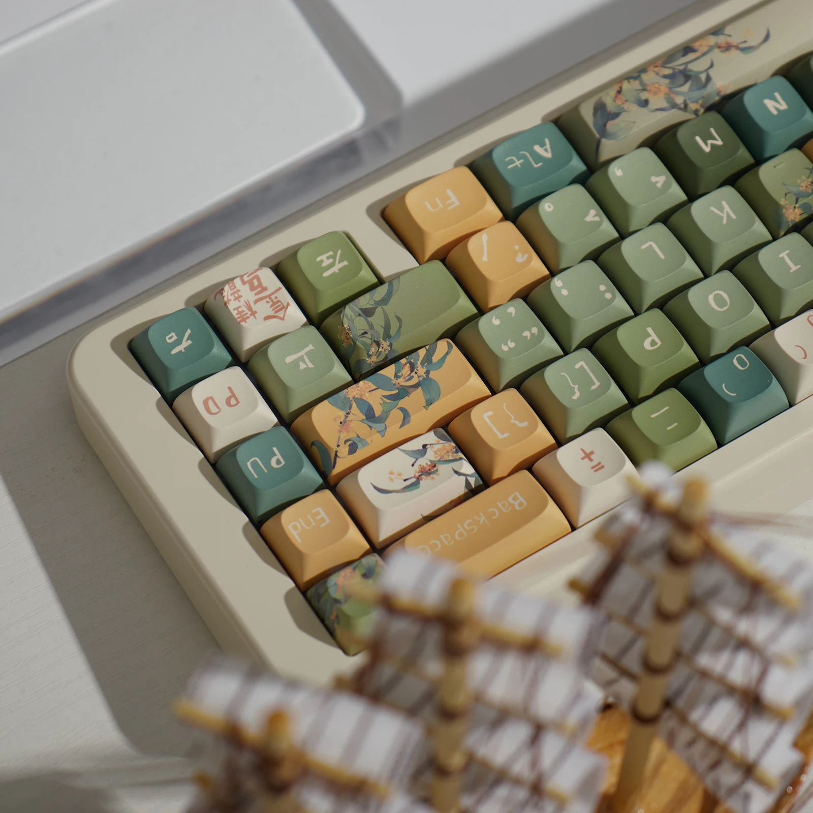 Keycap Antigo Verde Retro para Teclado Mecânico Estilo Jingui Oolong Pintura Chinesa Cereja Pbt Teclado de Cinco Lados Ure 159 Teclas - Imagem 2