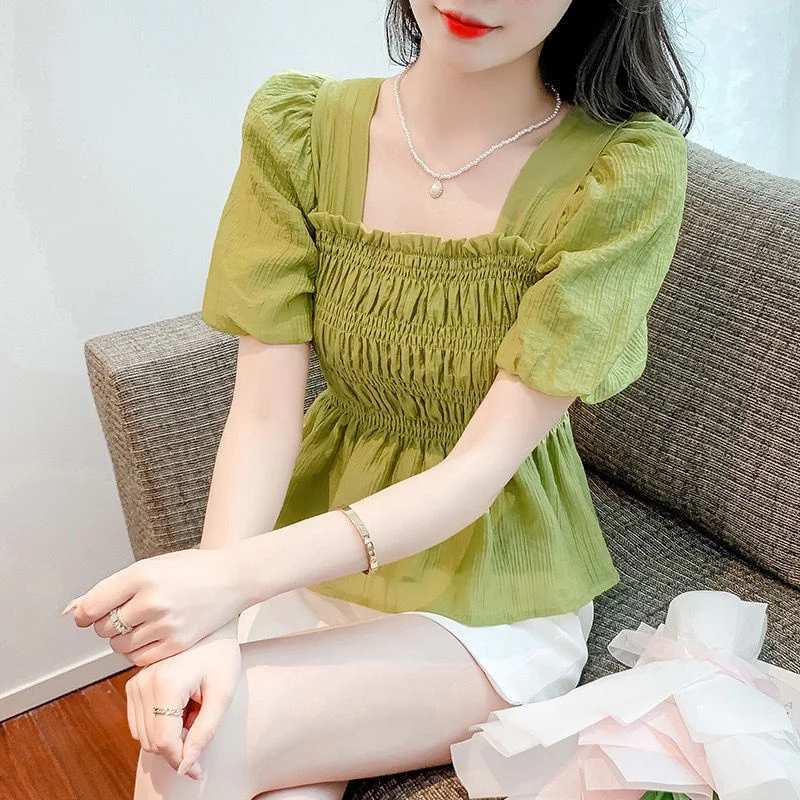 

Square Sleeve Women's 2023 Summer Chiffon Shirt Top Blusas Clothes for Women Tops Shirts Blouses