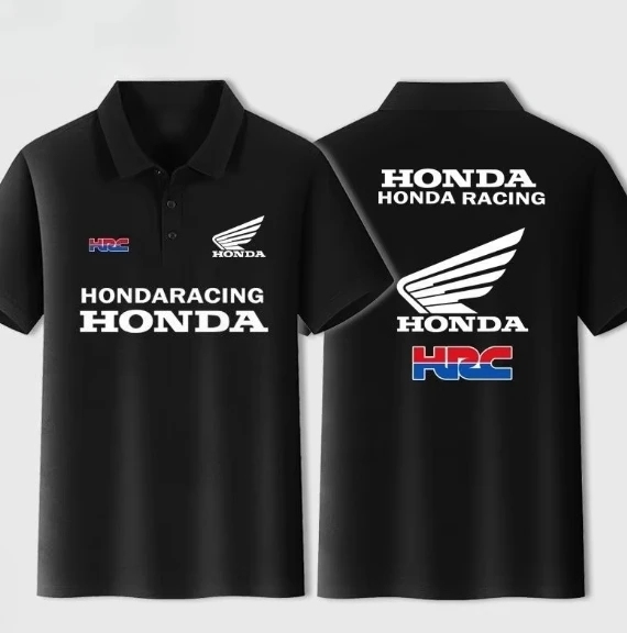 혼다 남성 코튼 폴로셔츠 오토바이 애호가 배지 레이싱 2025 여름 고품질 폴로셔츠 스트릿웨어