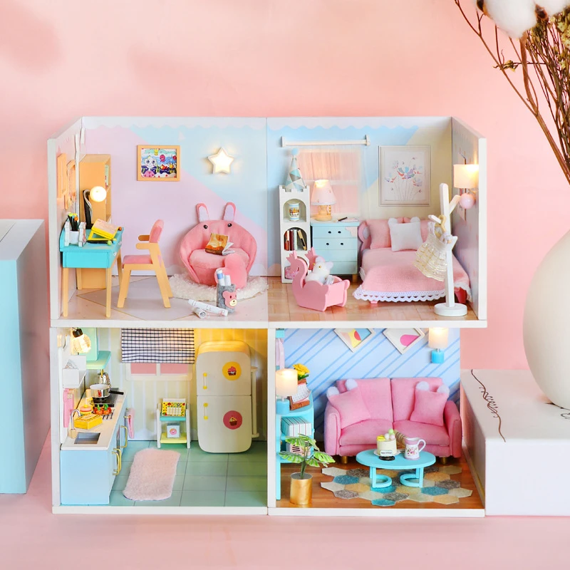 DIY 나무 미니어처 모델 키트 공주 침실 카사 3D 퍼즐 인형 집 가구 룸박스 홈 장식 친구 크리스마스 선물