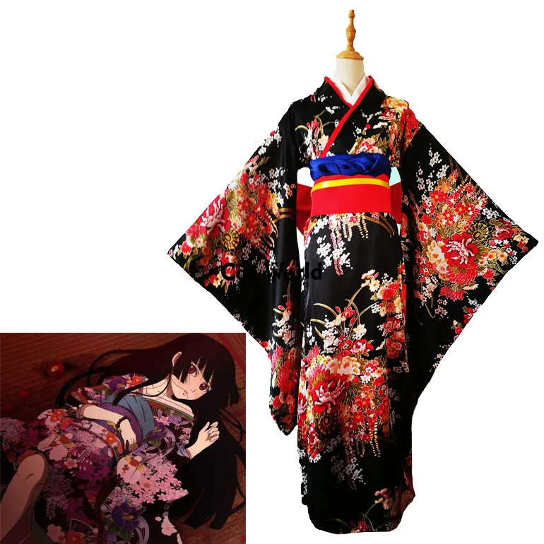 

S-3XL Japanese Jigoku Shoujo Enma Ai Kimono Yukata Outfits Anime Cosplay Costumes