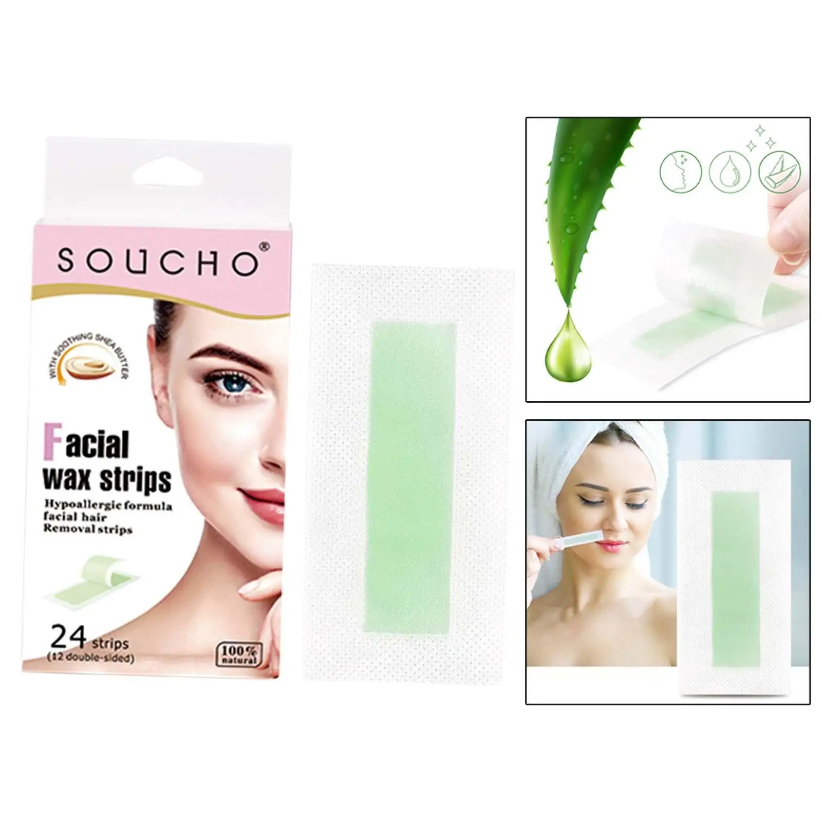 24Pcs Hair Removal Wax Strips Face Arm Home Waxing Kit Depilatory Epilator