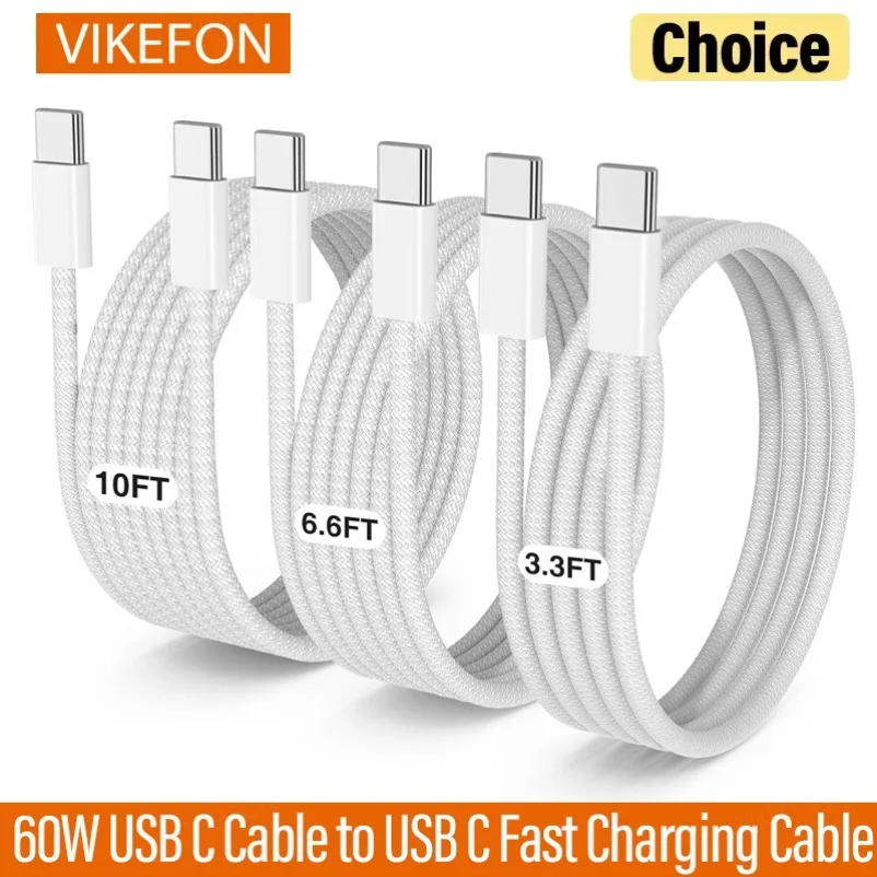 USB C Charger Cable VIKEFON USB C Cable to USB C 60W Fast Charging Charger Cable Supports Fast Charging for iPhone 16 15 Samsung Xiaomi Huawei etc