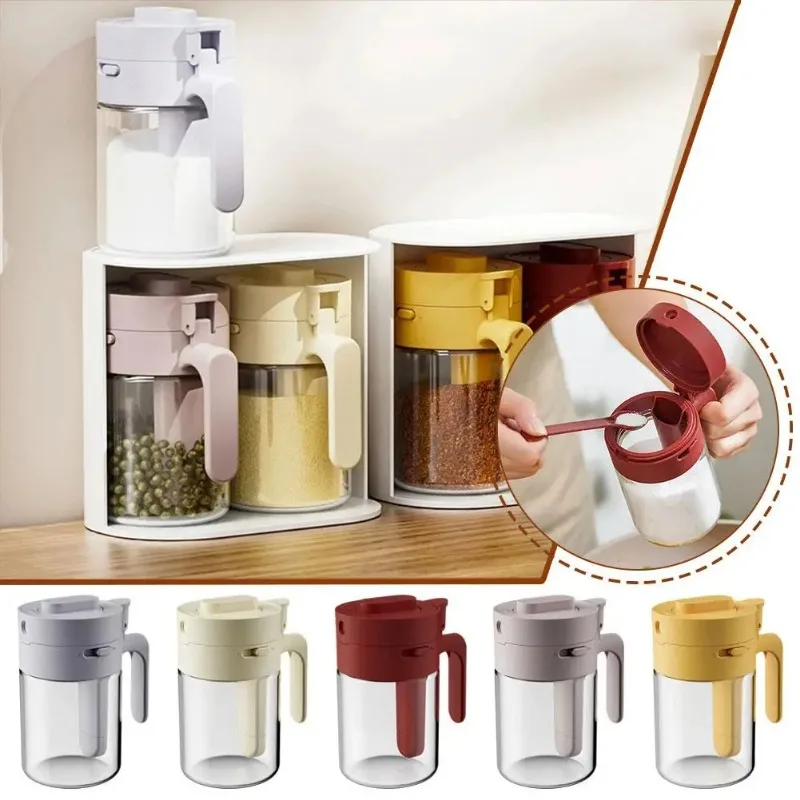 Seasoning Jar 2 in 1 Spoon separated seasoning box kitchen household seasoning jar salt jar storage box Spoon Condiment