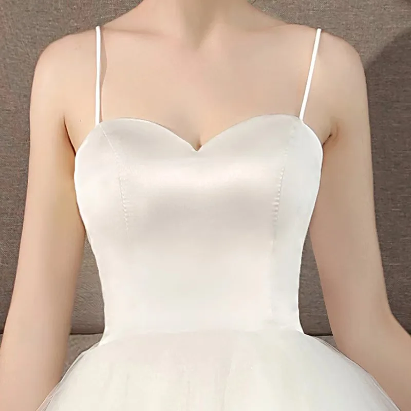White Summer Women Spaghetti Straps Cocktail Dresses Sweetheart Party Evening A Line Soft Tulle Simple Cheap Short Wedding Gowns