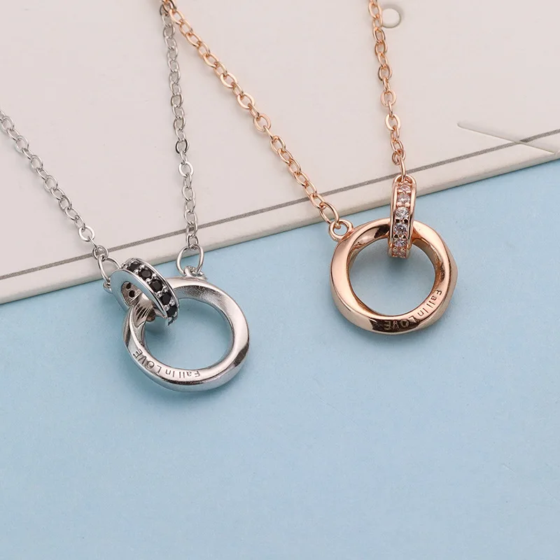 

Endless love double ring couple necklace S925 sterling silver necklace female light luxury high-end pendant