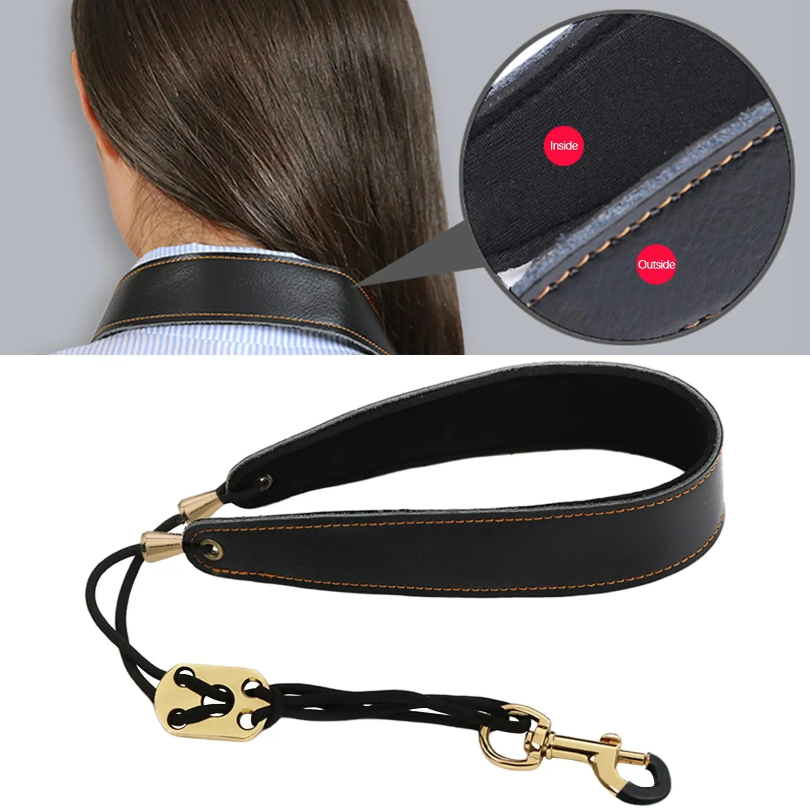 Leather Saxophone Neck Strap Music Instrument Adjustable Length Metal Hook Leather Padded for Tenor Saxophone Alto
