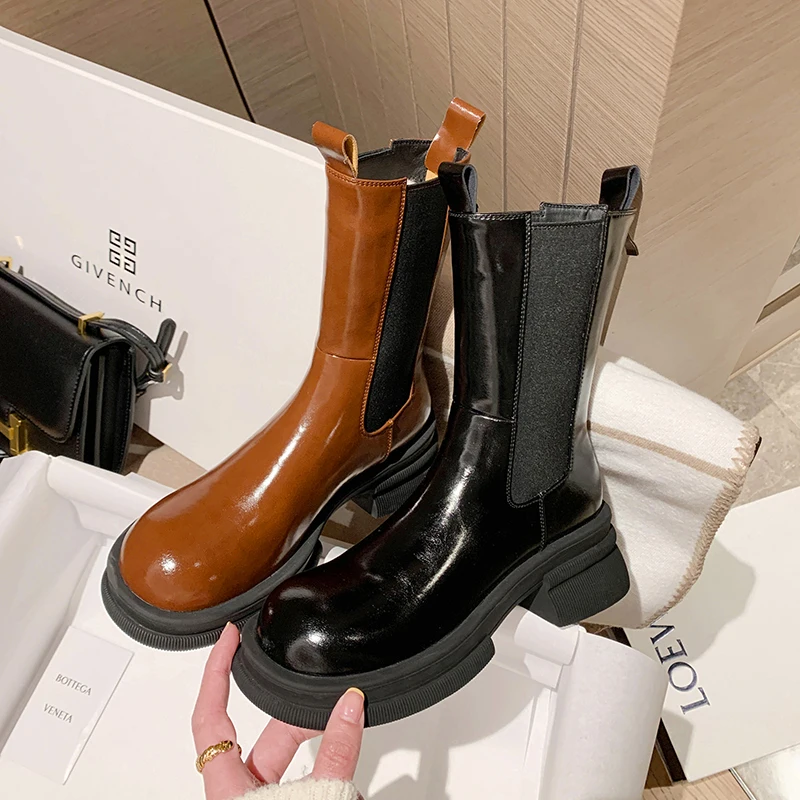 

European winter boots natural leather warm snow boots 22-24.5cm One fur cowhide+wool ankle boots Chimney boots Woolen boots