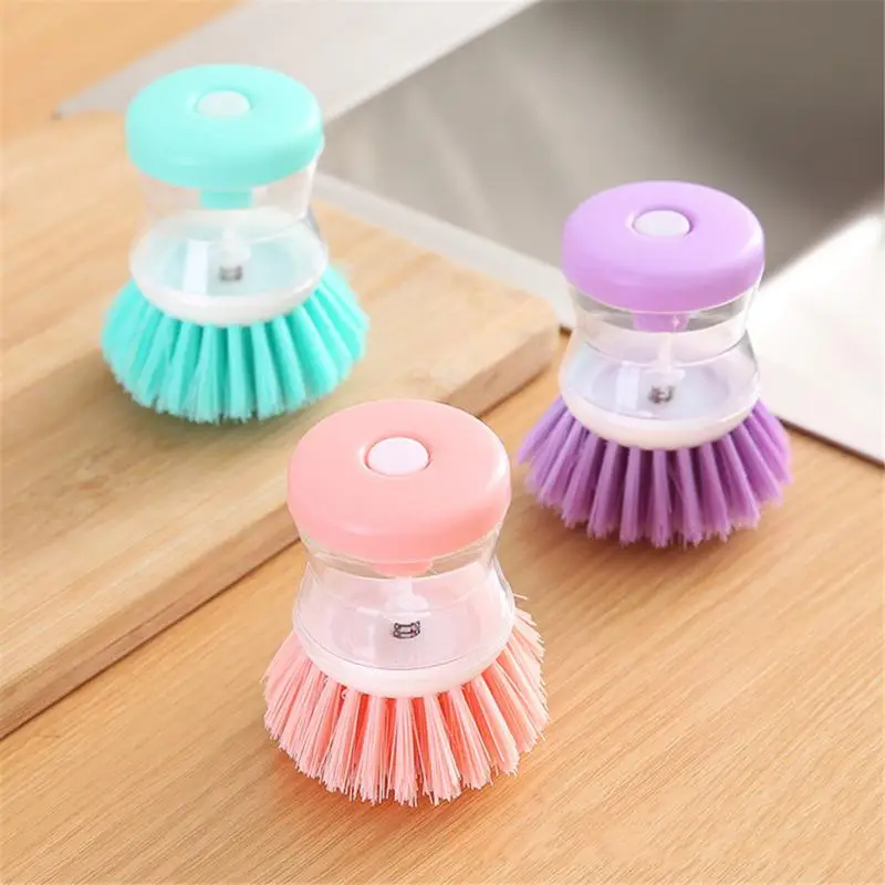 Pink Cleaning Brush, Pot Cleaner Household Kitchen Brush Pan Cleaning Brush Scrubber Dishwashing Gadgets Accessories Kitchen Scrubbers(Short Handle)