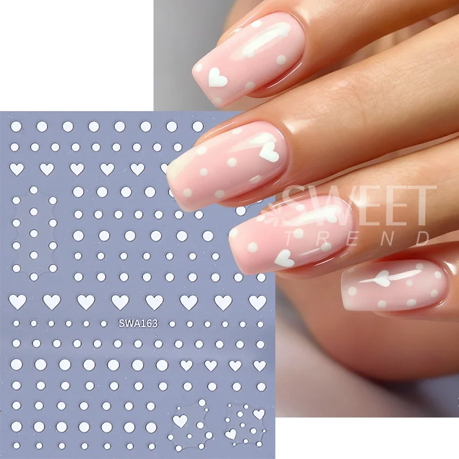 2/3pcs Valentine's Day Love Heart Nail Stickers Black White Peach Heart Dot Nail Decals DIY Romantic Manicure Decoration Sliders