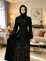 Jalaba musulmane pour femme, ensemble 3 pièces, robe Abaya saoudienne scintillante à fleurs et strass, style chauve-souris, robe africaine pour l'Aïd, Hijab, Borkha, tuniques élégantes de soirée 3