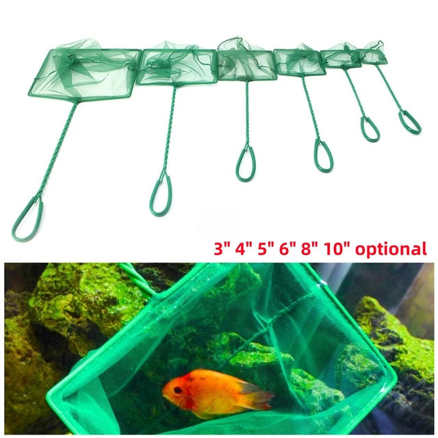 3~10 Inch Portable Nylon Green Fish Net Aquarium Long Handle Square Fish Tank Little Fish Shrimp Landing Net Cleaning Tool 2Pcs