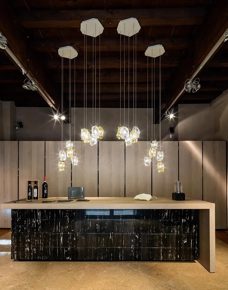 Description Picture 4 of itemModern Crystal Ice Pendant Light Restaurant Bedhead Shopping Mall Decor Hanging Chandelier Colorful Stone Glass Pendant Lamp