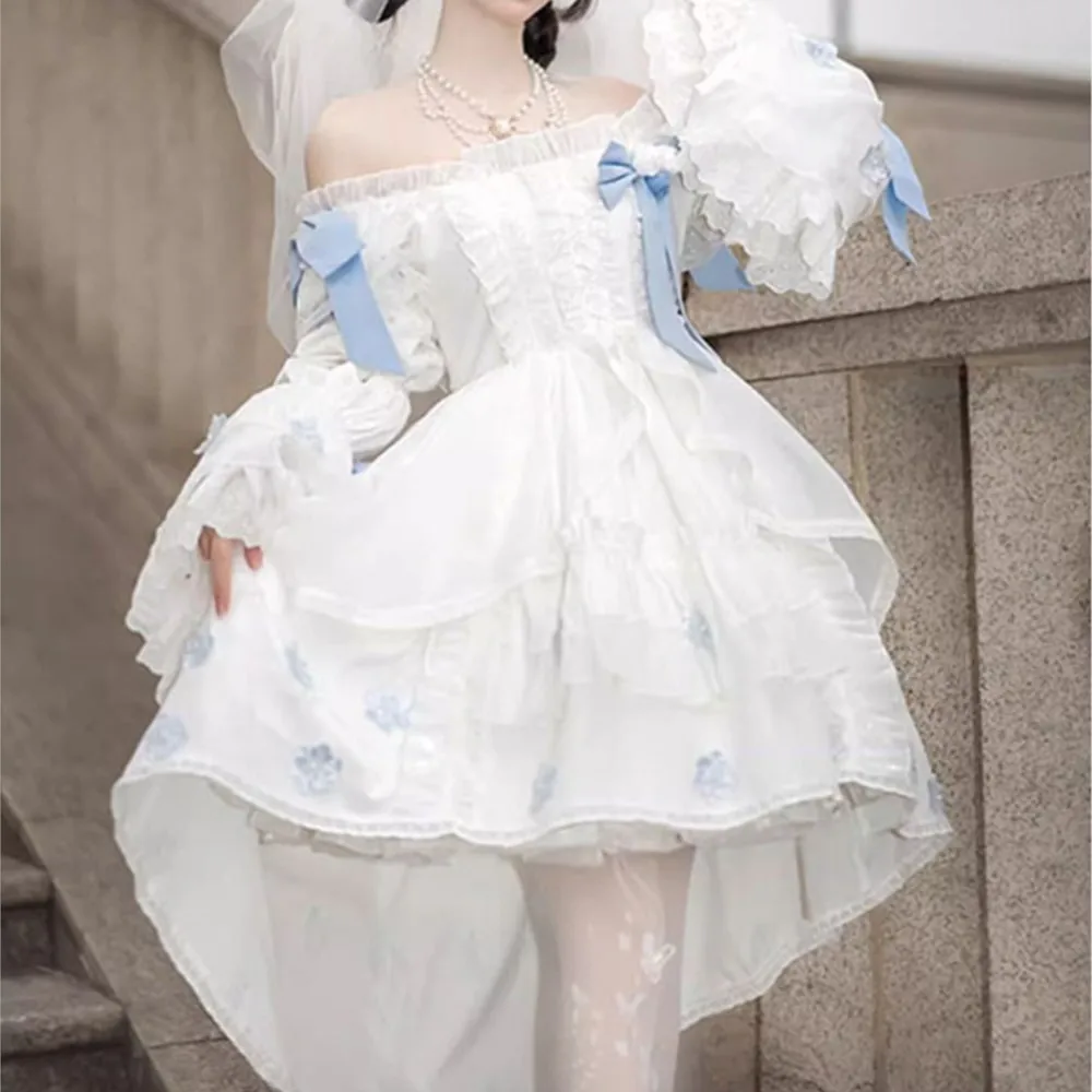 

White Jacquard Lolita Dress Cute Fairy Bow Heavy Industry Wedding