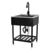 Black&Silver，Durable Kitchen sinks with Pull-Out Faucet, Adjustable Temperature, and Space-Saving Bottom Shelf 2