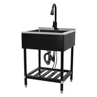 Black&Silver，Durable Kitchen sinks with Pull-Out Faucet, Adjustable Temperature, and Space-Saving Bottom Shelf 2