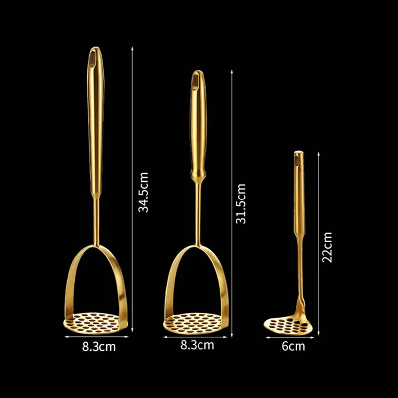 Gold Stainless Steel Potato Masher Manual Crusher Home Kitchen Gadgets potato masher