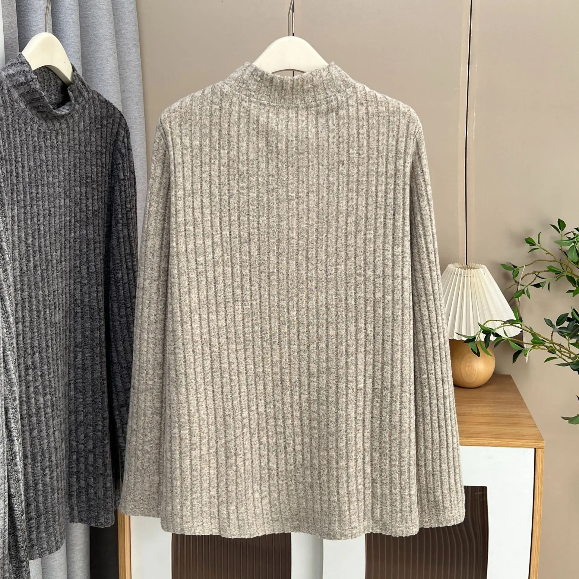 XXXXL Fashion Plus Size Women's T-Shirt New Autumn And Winter Casual Mock Neck Brushed Warm Long Sleeved Base Inside Tops 1747