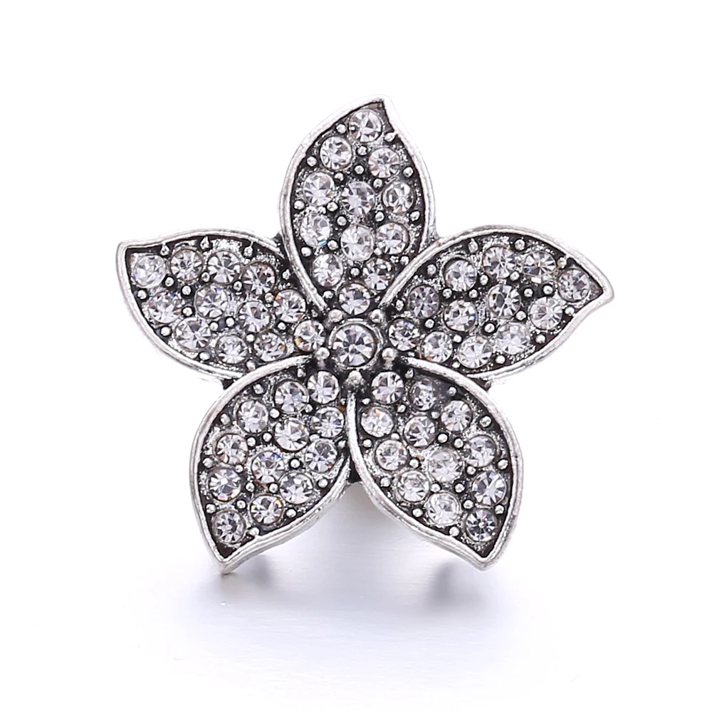 15pcs Snap Button Jewelry DIY Crystal Rhinestone Flower 18mm Metal Snap Buttons Fit Snap Bracelet Bangle