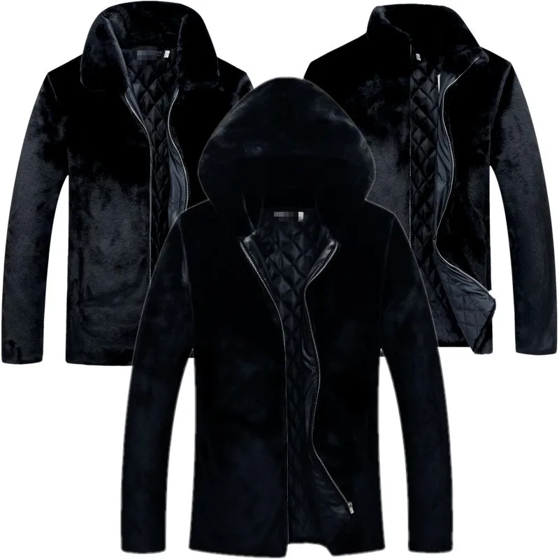 

Male Solid Color Hooded Cotton Coat Personalized Loose Men's Faux Fur Jacket 2023 Autumn and Winter Male Clothing Tops F24