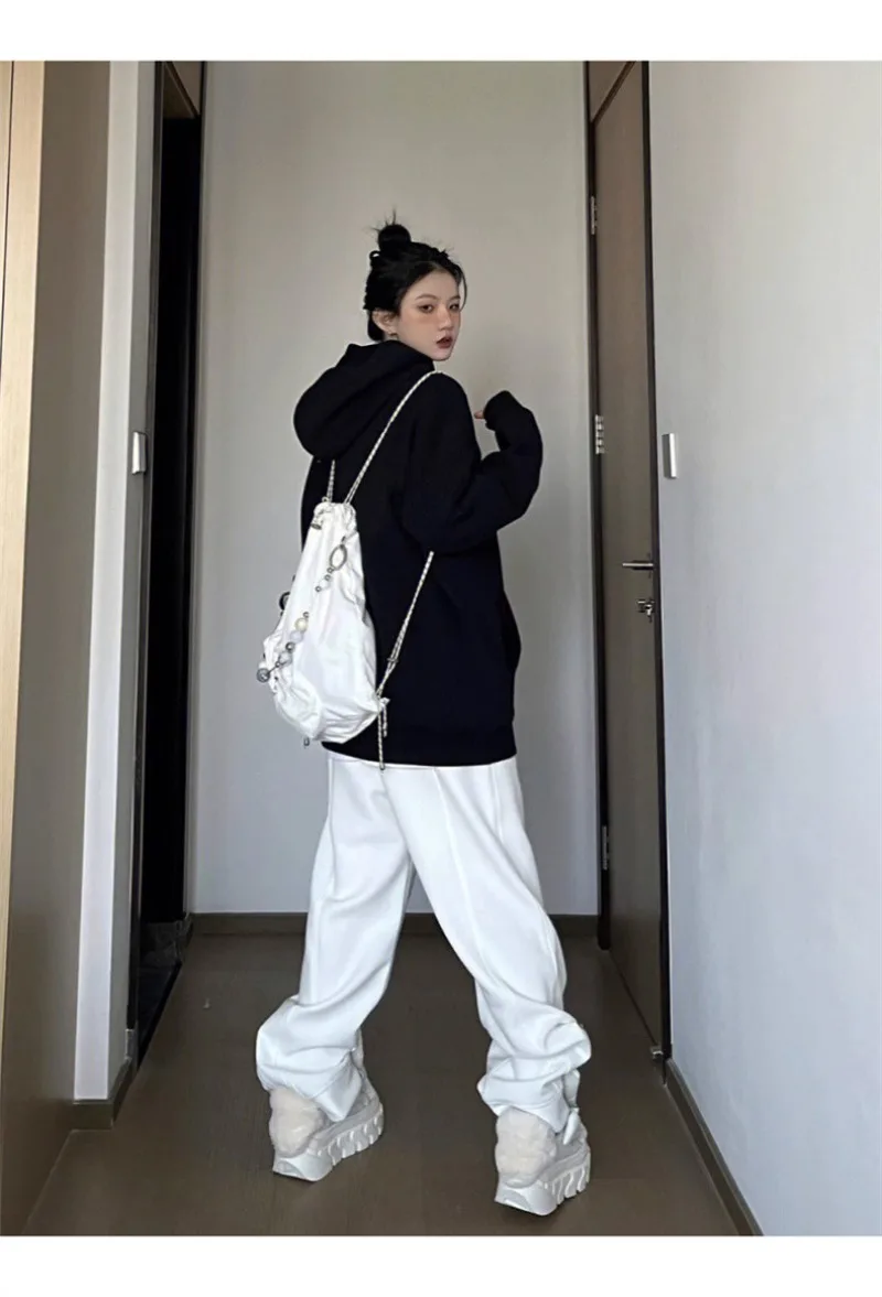 Black Thicken Hoodies Women Letter Printed Aesthetic Fleece Hooded Sweatshirts Autumn Winter Oversized Harajuku Y2k Tops