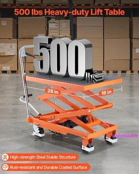 Hydraulic Lift Table, 500 lbs Capacity,47.2"Lifting Height,Double Scissor Lift Table Cart with 4 Wheels and Non-Slip Pad,Manual 1