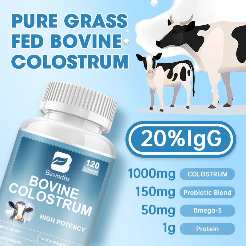 Bovine Colostrum Supplement BEWORTHS Bovine Colostrum 1000mg Capsules Immune Support Gut Digestion Supplement Muscle Health Care