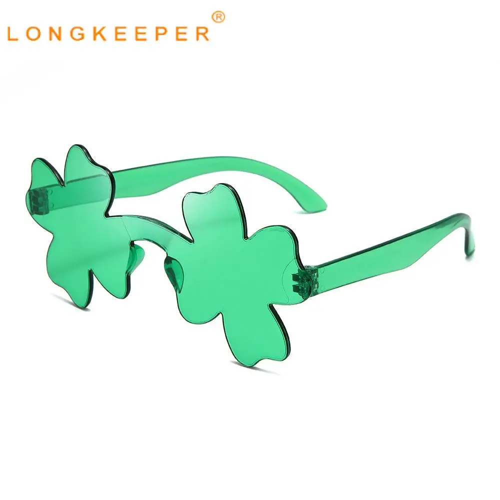 

Fashion Clover Man Sunglasses for Women Men Green Irish Day Party Decor Frameless Vintage Lenses Mens Sun Glasses Female Uv400