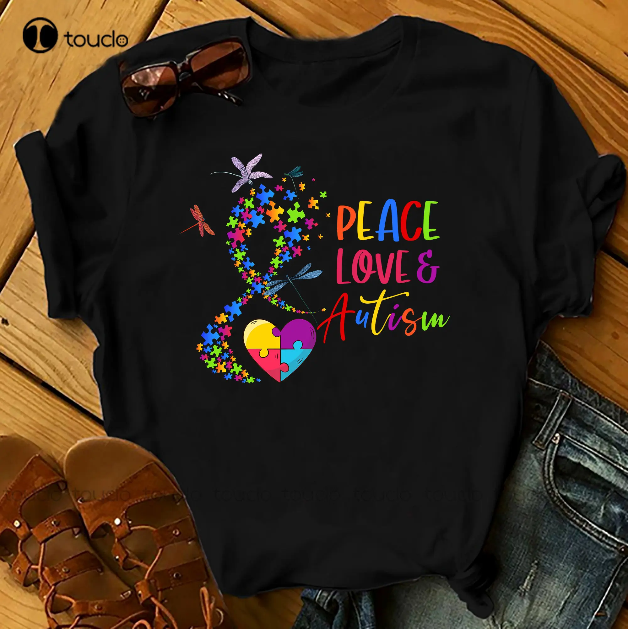 

Peace Love And Autism - Autism Awereness T-Shirts Men Woman Kids Birthday T Shirts Summer Tops Beach T Shirts Xs-5Xl Custom Gift